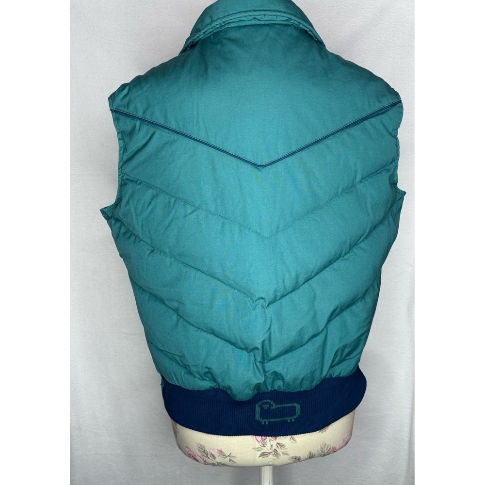 Vintage Woolrich Woman Down Puffer Vest Teal Sheep Logo Western Sz M Western EUC - Picture 11 of 11